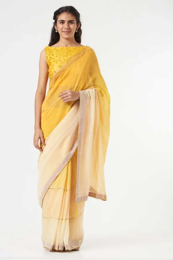YELLOW OMBRE SAREE + PETICOT