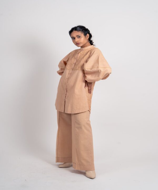 HALF STRIPED TEXTURED LONG SHIRT - Image 3