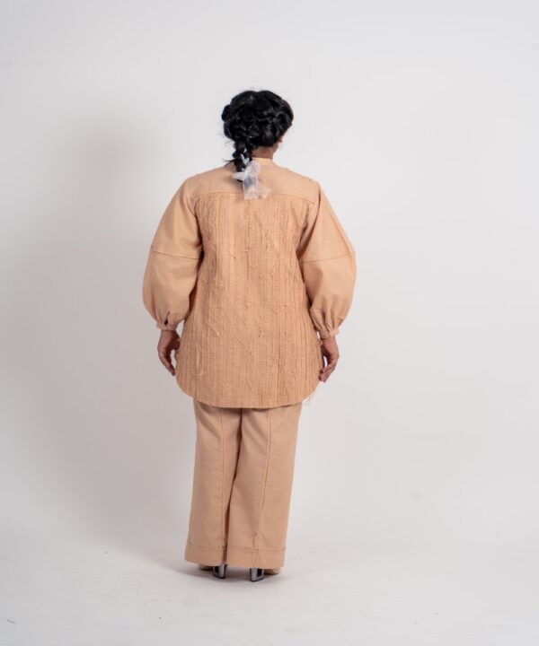 HALF STRIPED TEXTURED LONG SHIRT