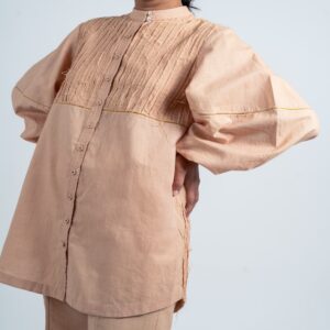 HALF STRIPED TEXTURED LONG SHIRT