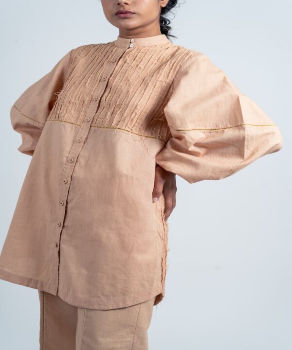 HALF STRIPED TEXTURED LONG SHIRT