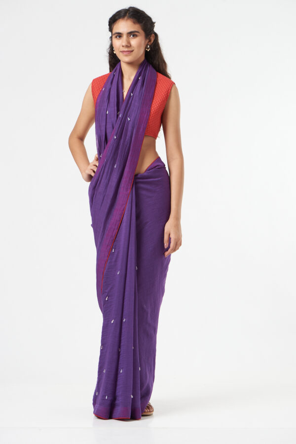 PURPLE SAREE WITH CRYSTAL DROPS + PETICOT