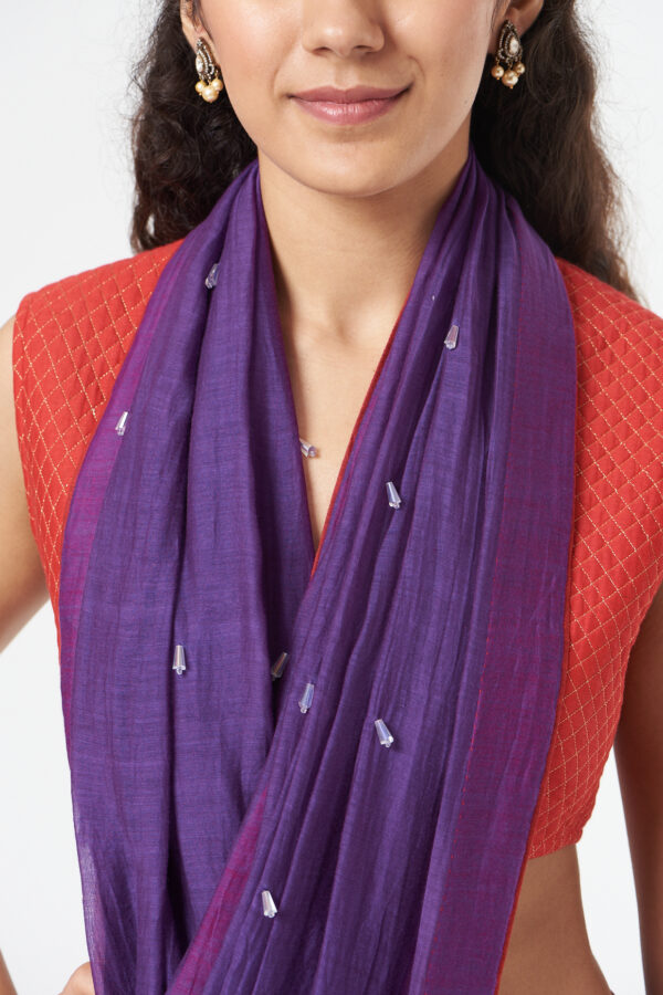 PURPLE SAREE WITH CRYSTAL DROPS + PETICOT